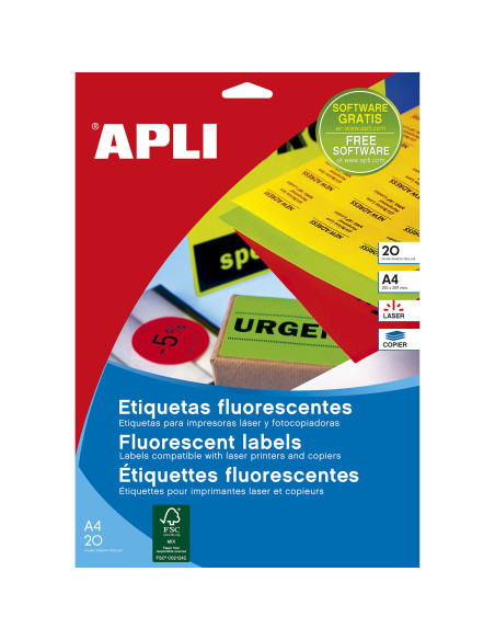 ETIQUETAS ADH.IMPR.APLI A4 FLUOR AMARILLO LS-CP C.