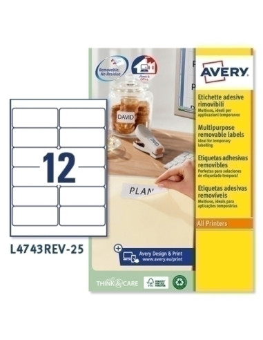 ETIQUETAS ADH.IMPR.AVERY A4 BLANCA...