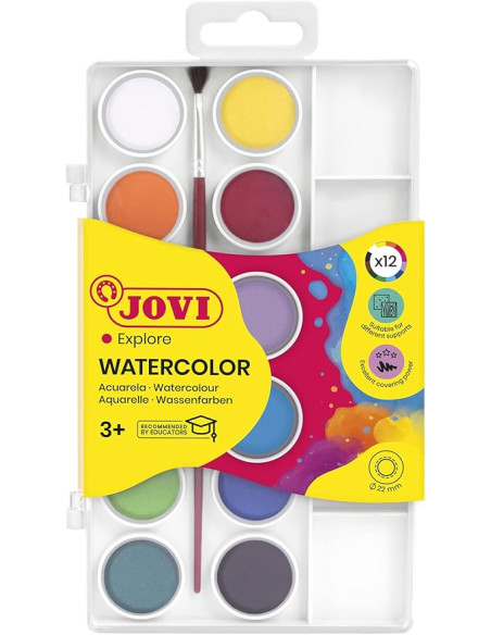 ACUARELA JOVI 12 COLORES CON PINCEL ESTUCHE DE PLA