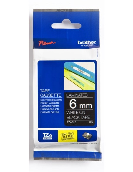 CINTA BROTHER TZE315 NEGRO-BLANCO 6MM LONGITUD 8MT