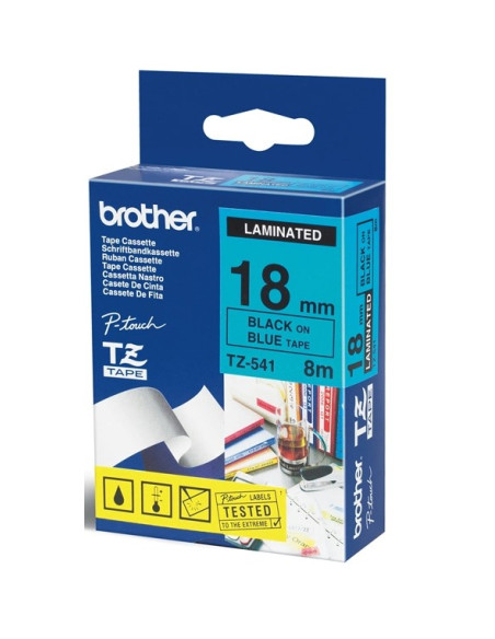 CINTA BROTHER TZE541 AZUL-NEGRO 18MM LONGITUD 8MT