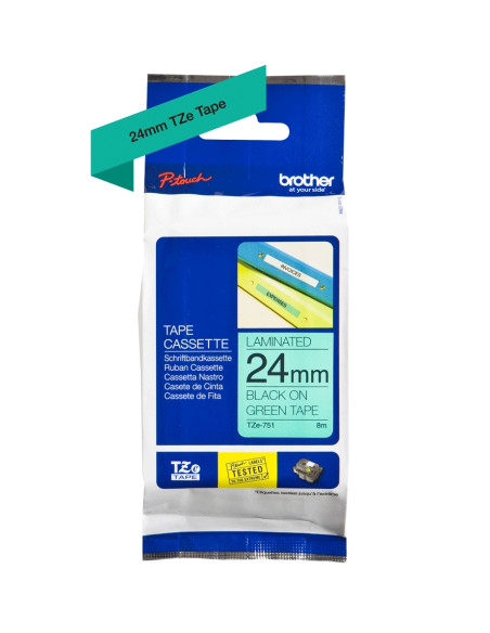 CINTA BROTHER TZE751 VERDE-NEGRO 24MM LONGITUD 8 M