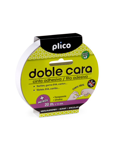 CINTA ADHESIVA PLICO DOBLE CARA 20 MT...