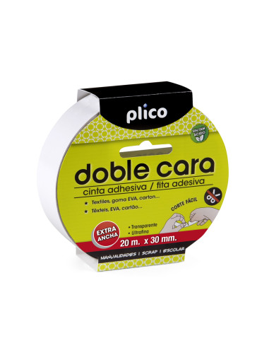 CINTA ADHESIVA PLICO DOBLE CARA 20 MT...