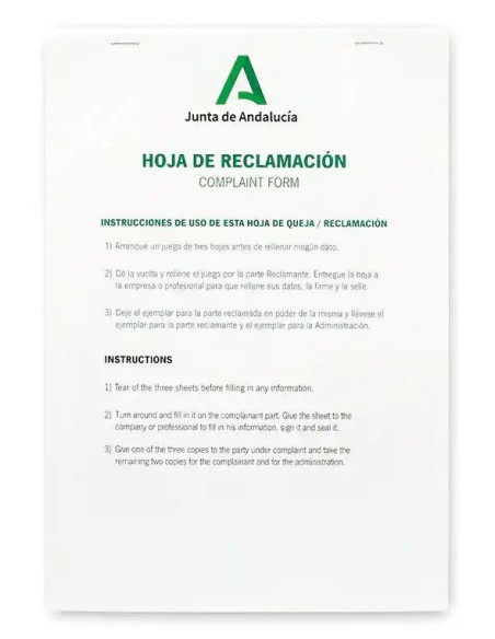 HOJAS DE RECLAMACIONES JUNTA DE ANDALUCIA