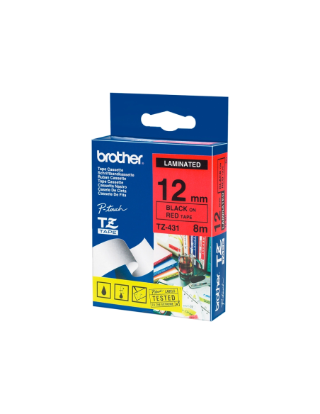CINTA BROTHER TZE431 LAMINADA NEGRO-ROJO 12MM X 8M